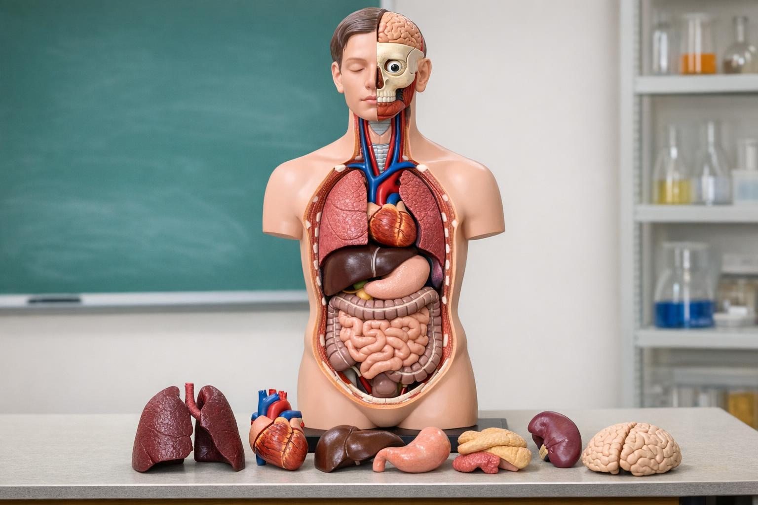 Zdjęcie: szkolny model tułowia anatomicznego z wyjmowanymi narządami