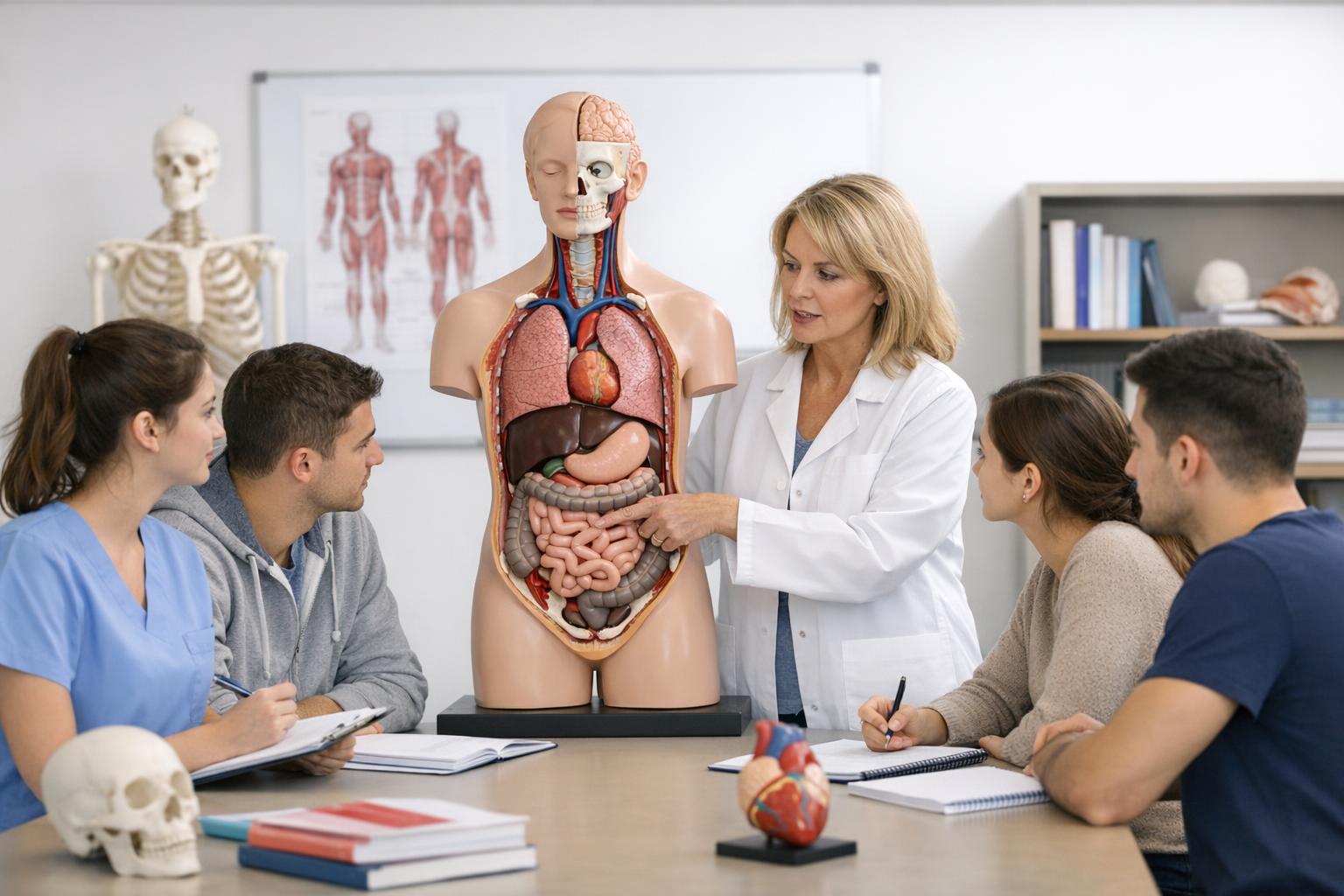 zdjęcie-zajęć-praktycznych-z-modelem-anatomicznym-w-klasie